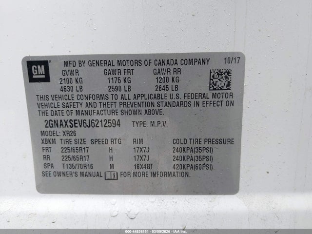 2GNAXSEV6J6212594 Chevrolet EQUINOX LT