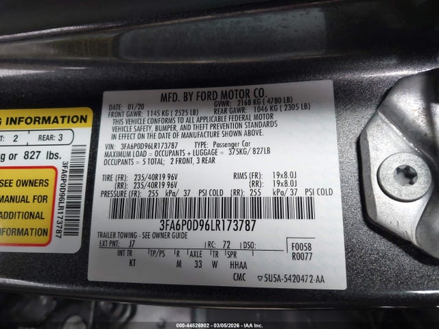 3FA6P0D96LR173787 Ford Fusion Titanium