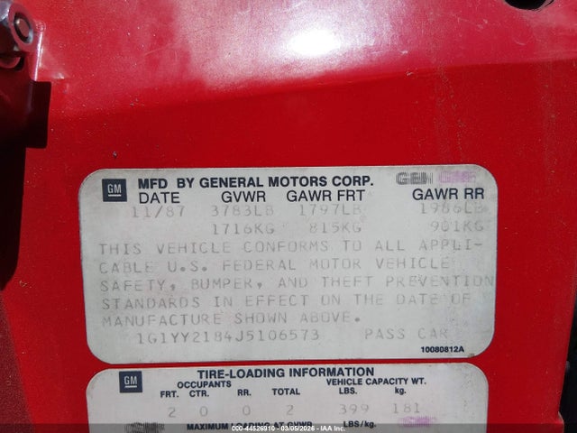 1988 CHEVROLET CORVETTE 1G1YY2184J5106573 Photo 8