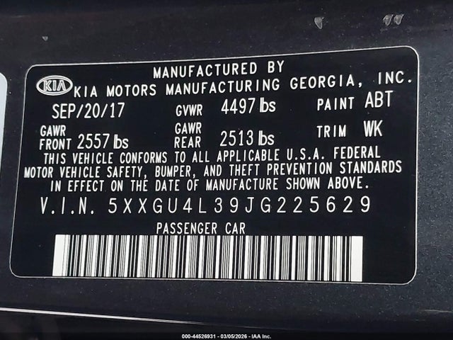 5XXGU4L39JG225629 KIA OPTIMA EX