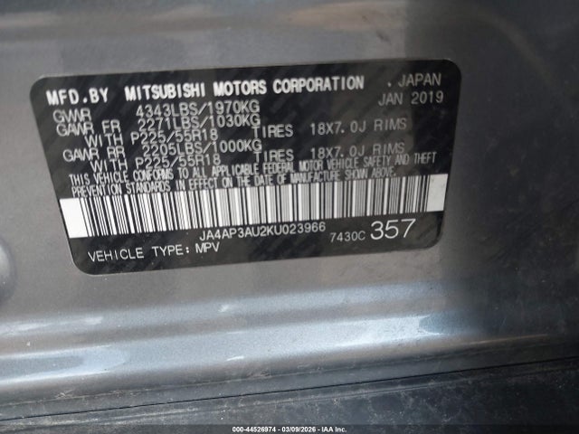 2019 MITSUBISHI OUTLANDER SPORT JA4AP3AU2KU023966 Photo 8