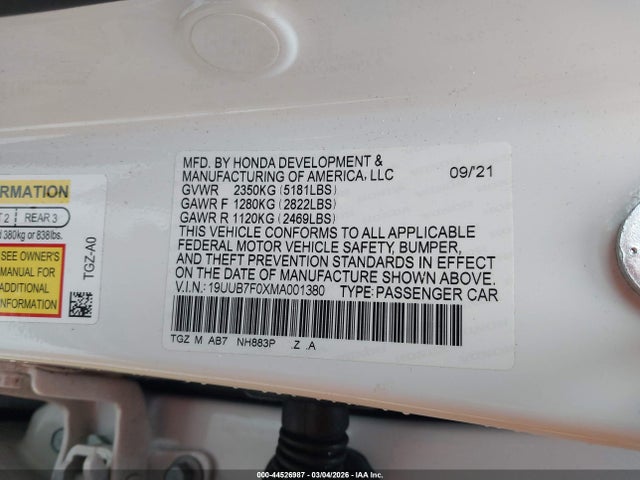 Продажа на аукционе авто 2021 Acura Tlx Type S, vin: 19UUB7F0XMA001380, номер лота: 44526987