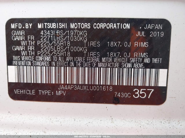 Продаж на аукціоні авто 2020 Mitsubishi Outlander Sport 2.0 Es, vin: JA4AP3AUXLU001618, номер лоту: 44527012