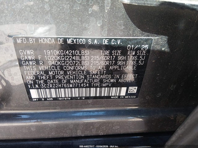 3CZRZ2H76SM771454 Honda Hr-v Awd Ex-l
