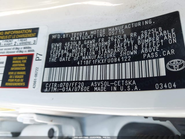 Toyota CAMRY SE 2015 4T1BF1FKXFU084122 Image 9