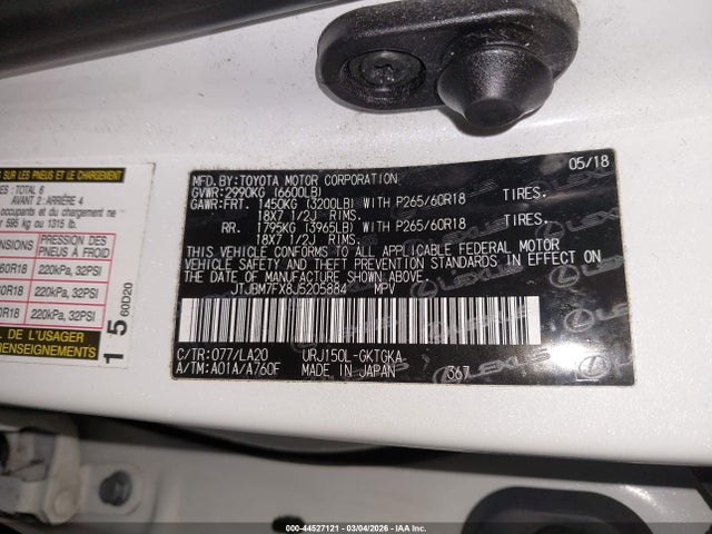 Продаж на аукціоні авто 2018 Lexus Gx 460, vin: JTJBM7FX8J5205884, номер лоту: 44527121