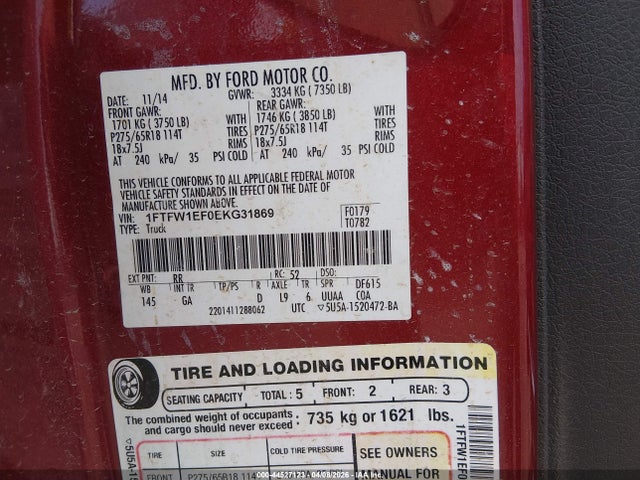 2014 FORD F-150 1FTFW1EF0EKG31869 Photo 8