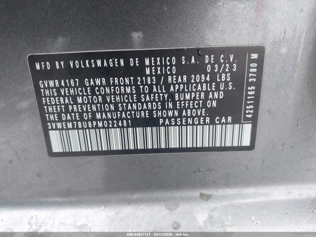 2023 Volkswagen Jetta 1.5t Se მანქანა იყიდება აუქციონზე, vin: 3VWEM7BU8PM022481, აუქციონის ნომერი: 44527127