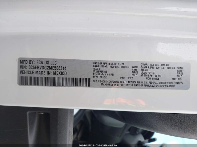 44527128 :رقم المزاد ، 3C6ERVDG2ME508314 vin ، 2021 Ram Promaster 2500 High Roof 159 Wb مزاد بيع
