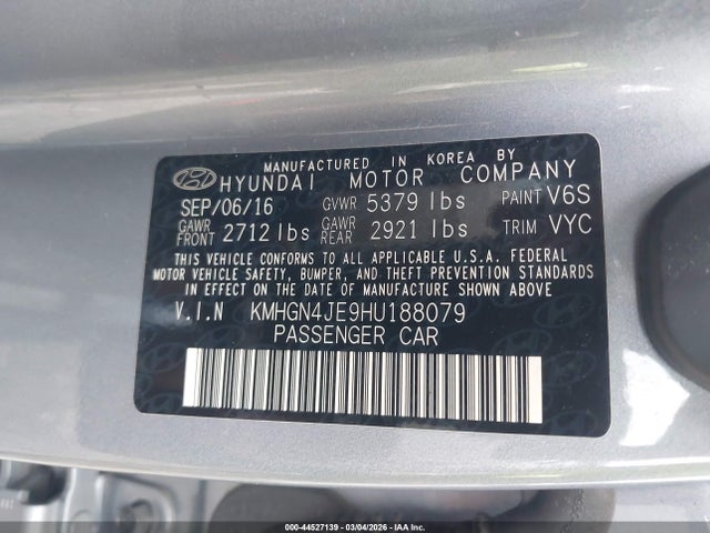 KMHGN4JE9HU188079 Genesis G80 3.8