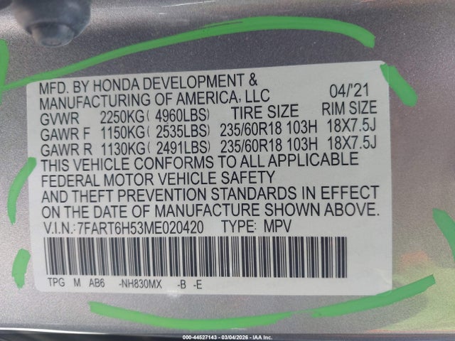 7FART6H53ME020420 Honda Cr-v Hybrid Ex