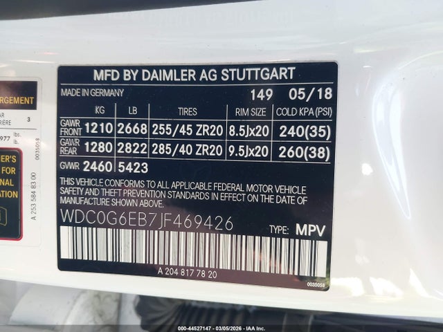 Aukcja sprzedaży 2018 Mercedes-benz Amg Glc 43 4matic, vin: WDC0G6EB7JF469426, numer aukcji: 44527147
