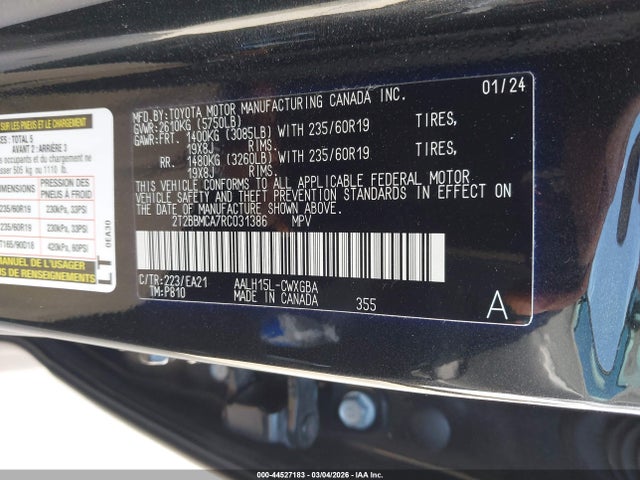 44527183 :رقم المزاد ، 2T2BBMCA7RC031386 vin ، 2024 Lexus Rx 350h Premium مزاد بيع