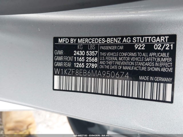 Продажа на аукционе авто 2021 Mercedes-benz E 350 4matic, vin: W1KZF8EB6MA950674, номер лота: 44527193