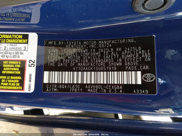 4T1DAACK1SU051919 Toyota CAMRY XLE