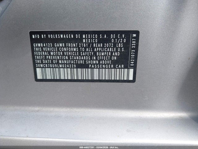 Продаж на аукціоні авто 2020 Volkswagen Jetta 1.4t R-line/1.4t S/1.4t Se, vin: 3VWCB7BU9LM024229, номер лоту: 44527251