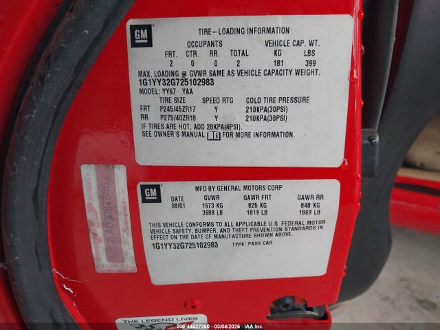 2002 CHEVROLET CORVETTE 1G1YY32G725102983 Photo 8