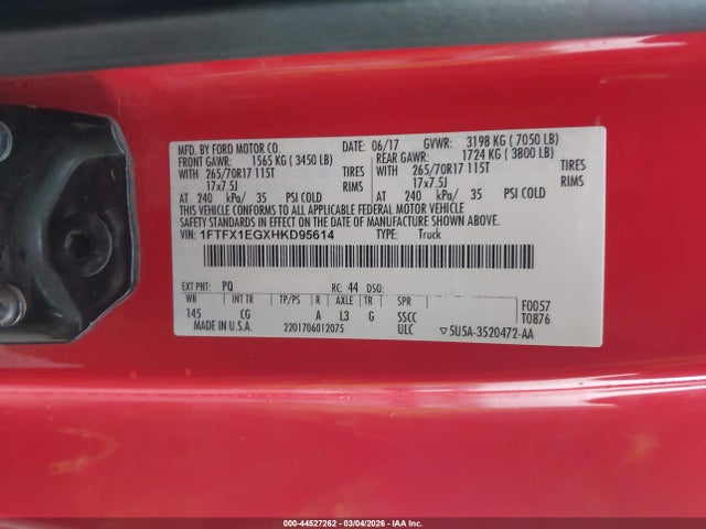 Aukcja sprzedaży 2017 Ford F-150 Xl, vin: 1FTFX1EGXHKD95614, numer aukcji: 44527262