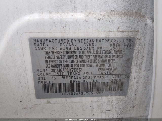 3N1AB7AP3JY253892 Nissan SENTRA SV
