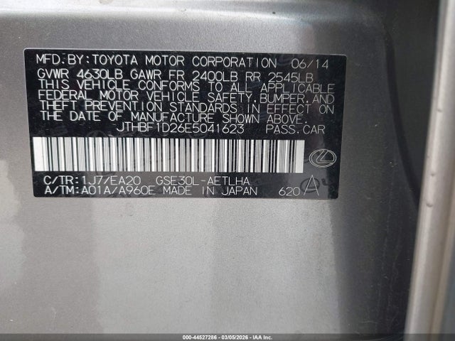 Продажа на аукционе авто 2014 Lexus Is 250, vin: JTHBF1D26E5041623, номер лота: 44527286