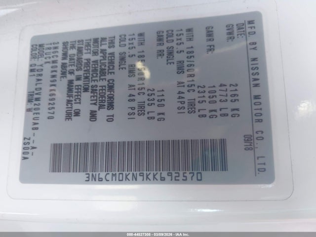 3N6CM0KN9KK692570 Nissan Nv200 S