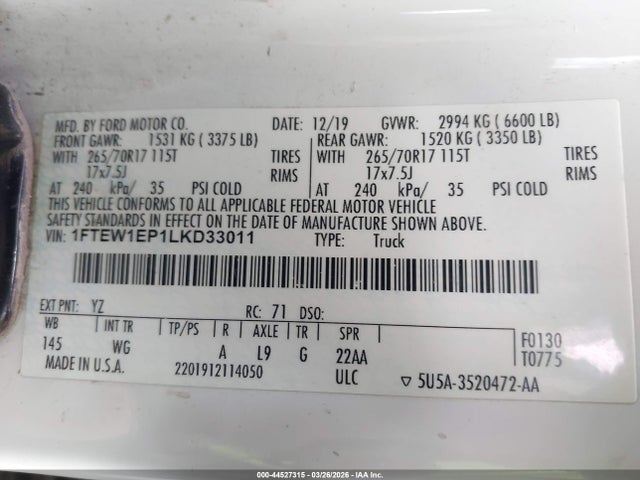 Ford F-150 Xl 2020 1FTEW1EP1LKD33011 Image 9