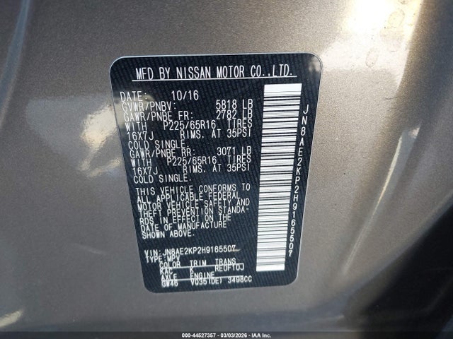 Nissan Quest Sv 2017 JN8AE2KP2H9165507 Image 9