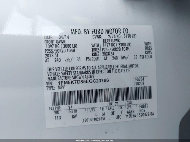 Ford EXPLORER XLT 2014 1FM5K7D85EGC23766 Image 9