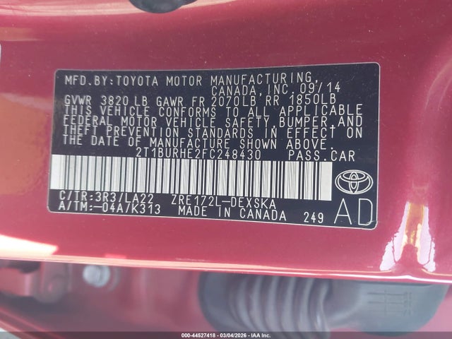 Toyota Corolla S Premium 2015 2T1BURHE2FC248430 Image 9