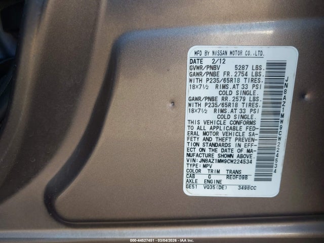 2012 NISSAN MURANO JN8AZ1MW9CW224534 Photo 8