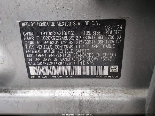 Продаж на аукціоні авто 2024 Honda Hr-v Awd Ex-l/awd Ex-l W/o Bsi, vin: 3CZRZ2H74RM772614, номер лоту: 44527480