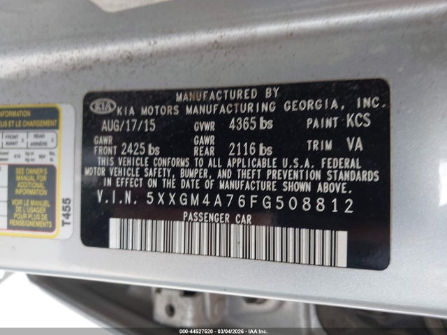 Продаж на аукціоні авто 2015 Kia Optima Lx, vin: 5XXGM4A76FG508812, номер лоту: 44527520