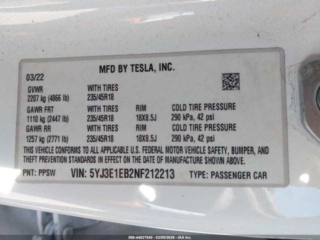 2022 TESLA MODEL 3 5YJ3E1EB2NF212213 Photo 8
