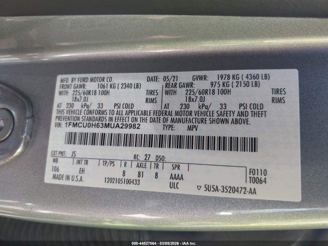 2021 FORD ESCAPE 1FMCU0H63MUA29982 Photo 8
