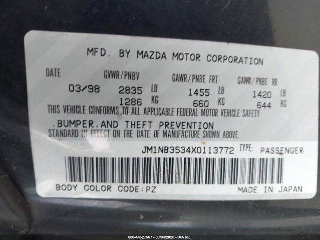 Продаж на аукціоні авто 1999 Mazda Mx-5 Miata Leather Pkg/popular Equipment Pkg/sports Pkg/touring Pkg, vin: JM1NB3534X0113772, номер лоту: 44527567