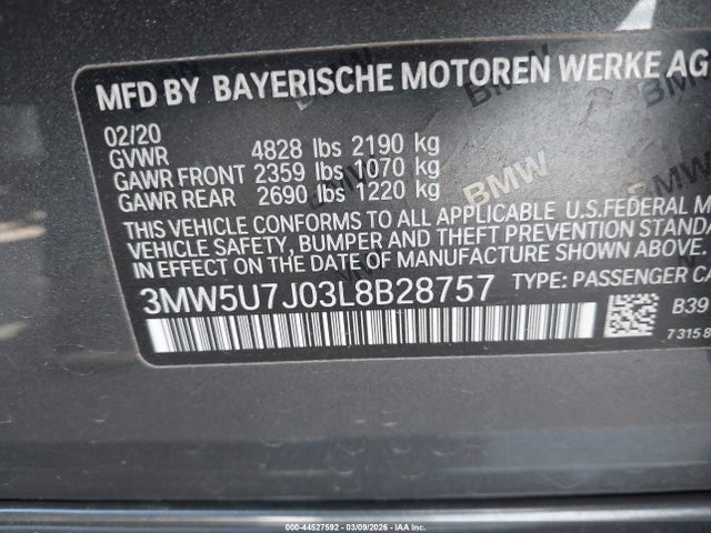 Продаж на аукціоні авто 2020 Bmw M340i, vin: 3MW5U7J03L8B28757, номер лоту: 44527592