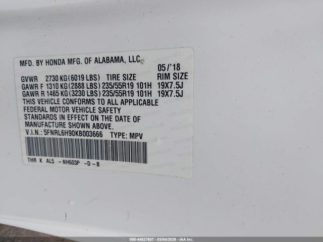 2019 HONDA ODYSSEY 5FNRL6H90KB003666 Photo 8