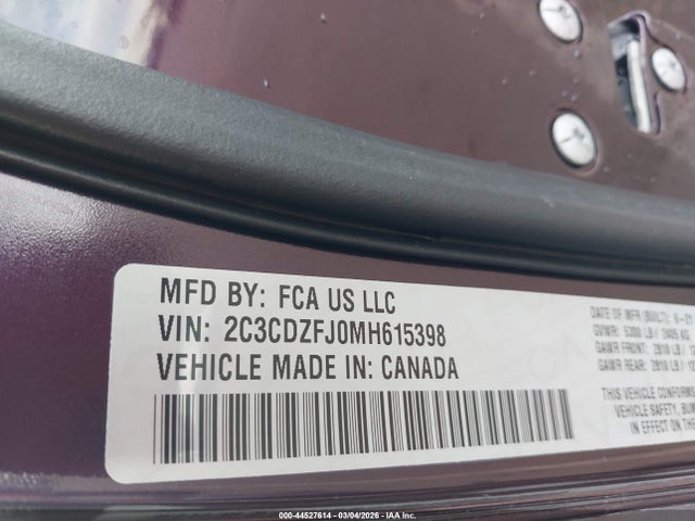 Aukcja sprzedaży 2021 Dodge Challenger R/t Scat Pack, vin: 2C3CDZFJ0MH615398, numer aukcji: 44527614