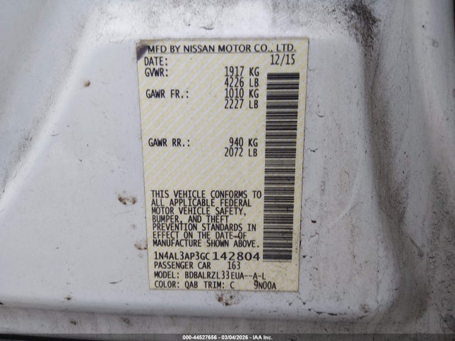 Aukcja sprzedaży 2016 Nissan Altima 2.5 Sl, vin: 1N4AL3AP3GC142804, numer aukcji: 44527656