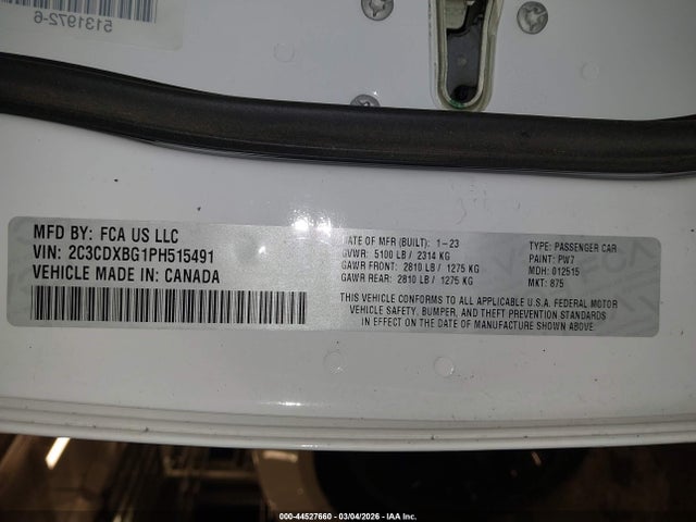 Auction sale of the 2023 Dodge Charger Sxt, vin: 2C3CDXBG1PH515491, lot number: 44527660