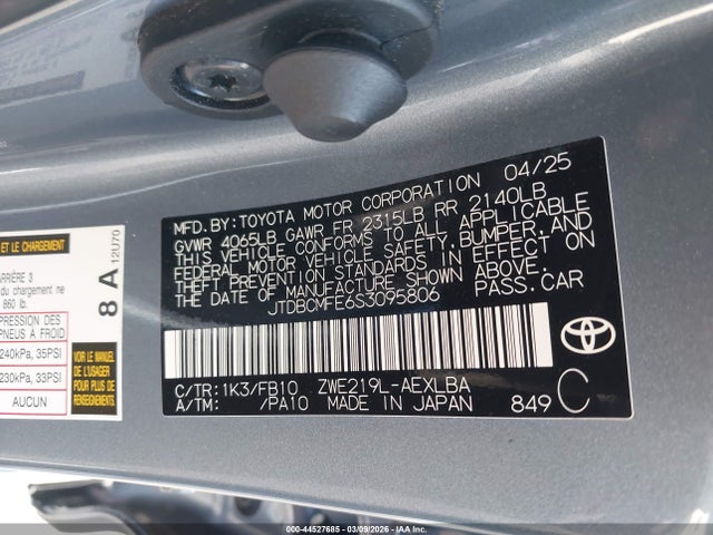 Toyota Corolla Hybrid Le 2025 JTDBCMFE6S3095806 Image 9