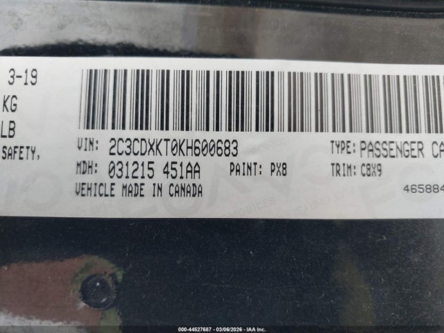 2019 Dodge Charger Police Awd მანქანა იყიდება აუქციონზე, vin: 2C3CDXKT0KH600683, აუქციონის ნომერი: 44527687