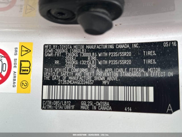 44527696 :رقم المزاد ، 2T2BZMCA4GC034657 vin ، 2016 Lexus Rx 350 مزاد بيع