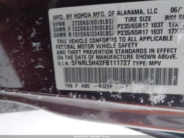 2015 HONDA ODYSSEY 5FNRL5H42FB111727 Photo 8