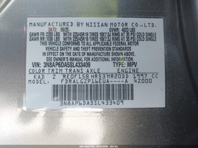 3N8AP6DA5SL433409 Nissan Kicks Sr Fwd