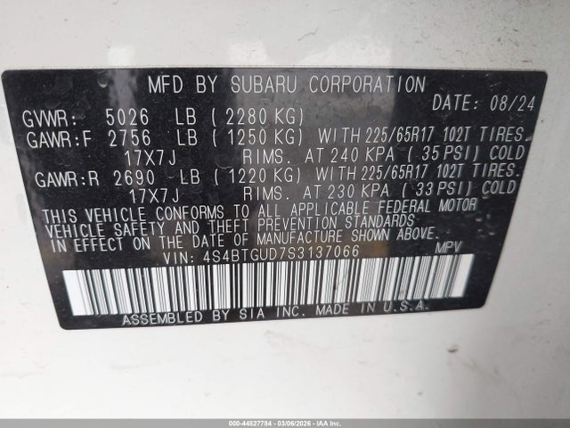 4S4BTGUD7S3137066 Subaru Outback Wilderness