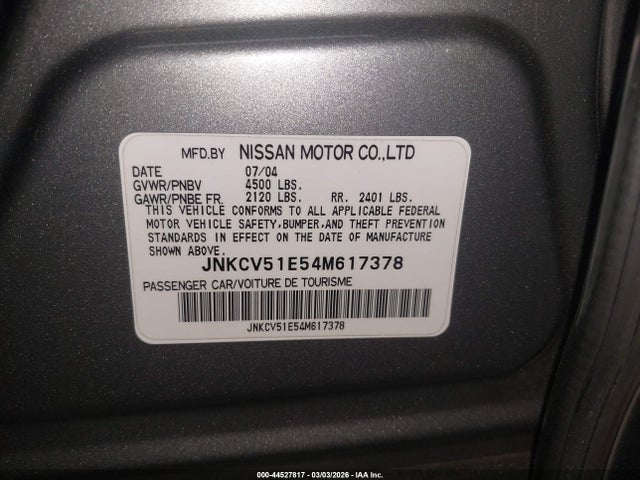 Aukcja sprzedaży 2004 Infiniti G35, vin: JNKCV51E54M617378, numer aukcji: 44527817