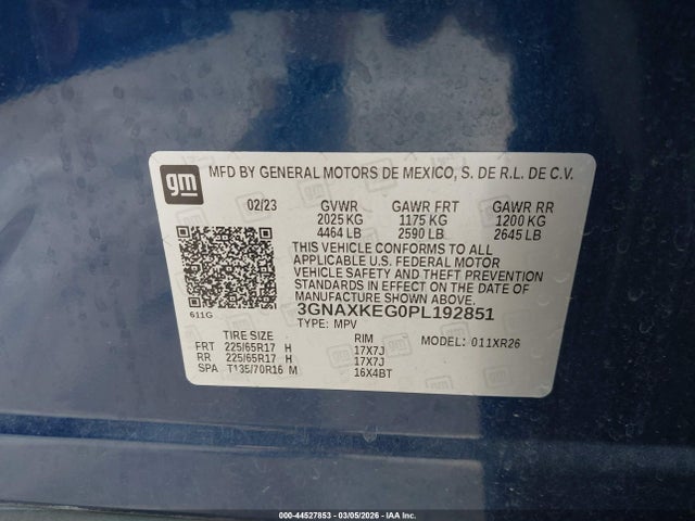 3GNAXKEG0PL192851 Chevrolet Equinox Fwd Lt