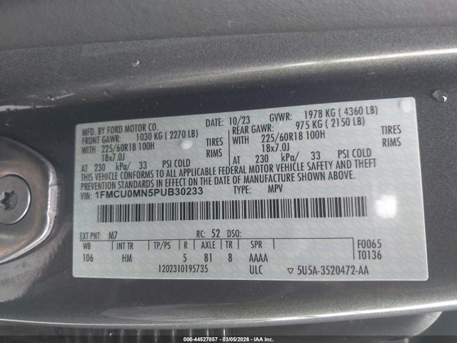 2023 Ford Escape St-line მანქანა იყიდება აუქციონზე, vin: 1FMCU0MN5PUB30233, აუქციონის ნომერი: 44527857