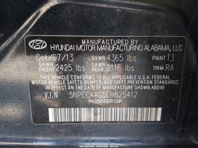 Aukcja sprzedaży 2014 Hyundai Sonata Se, vin: 5NPEC4AC5EH825412, numer aukcji: 44527884